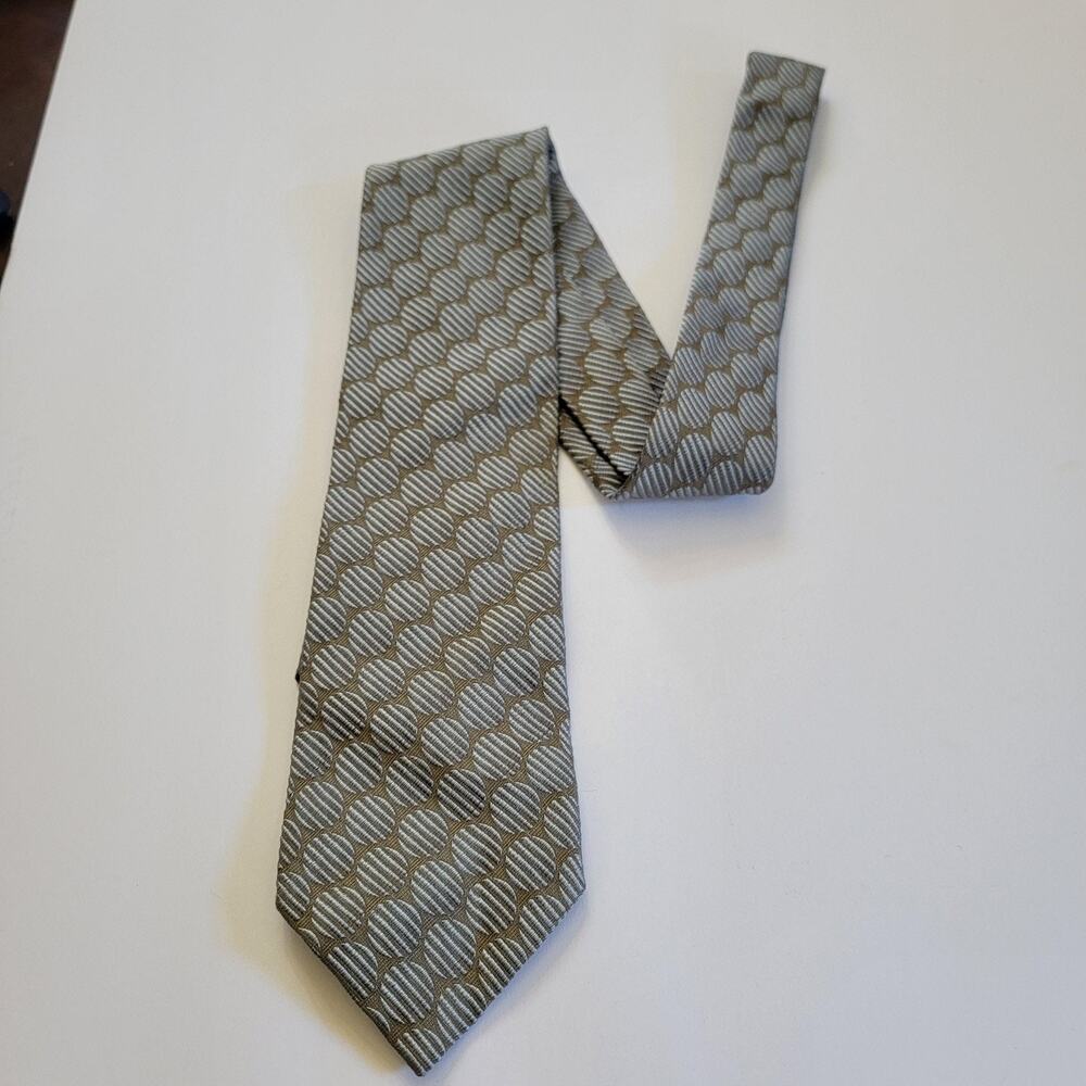 Ermenegildo Zegna Neck Tie Mens One Size Beige Silk Geometric Pattern Business